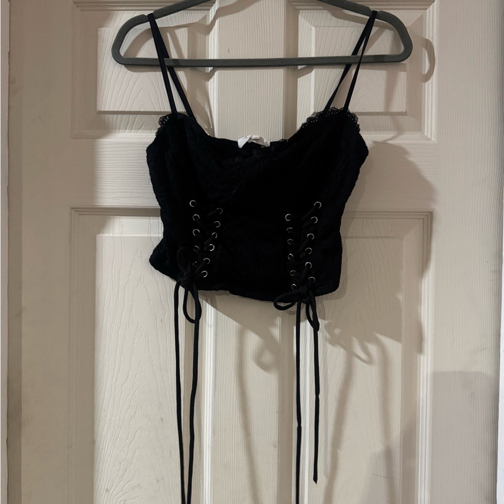 Bear Dance Black Lace-Up Crop Top